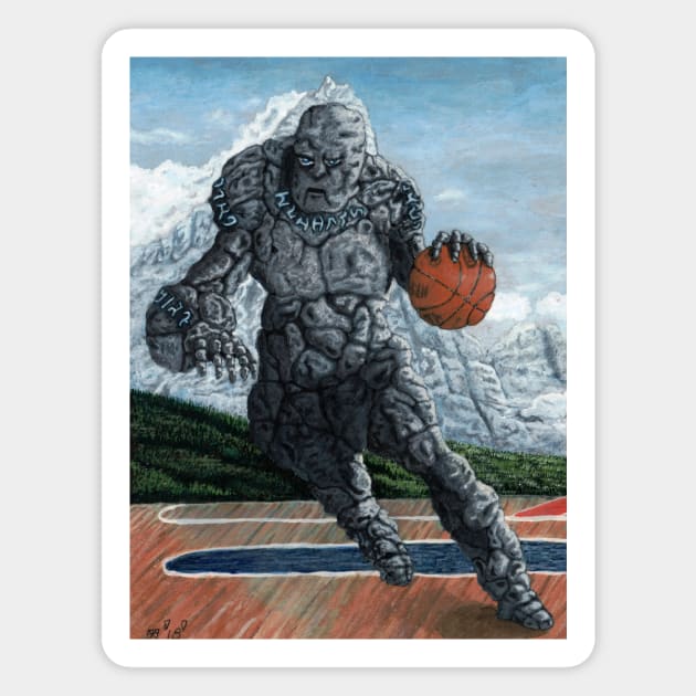 Stone Golem Playing Basketball Magnet by Helms Art Creations